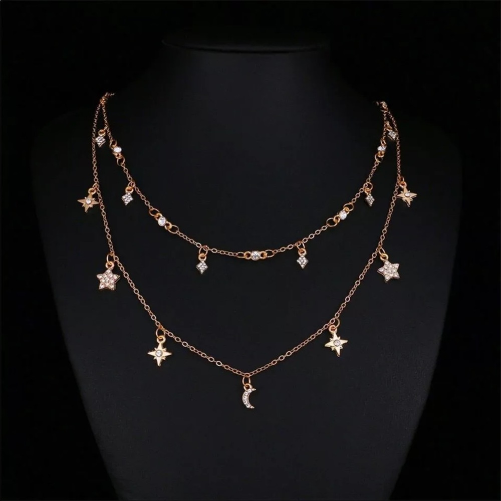 • Callie • Layered Moon + Stars Necklace - Picture 2 of 4